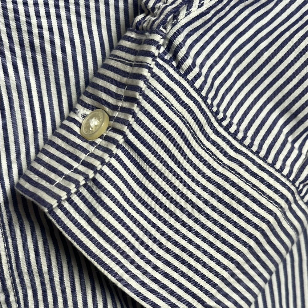 White and Blue Ruffled Long Sleeve Blouse - Picture 5 of 10